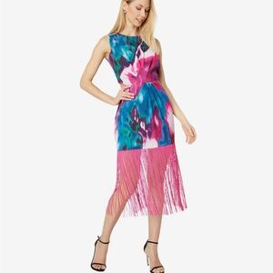 Sacs 5th Avenue Pink and Blue Halter Pleated Sheath Dress